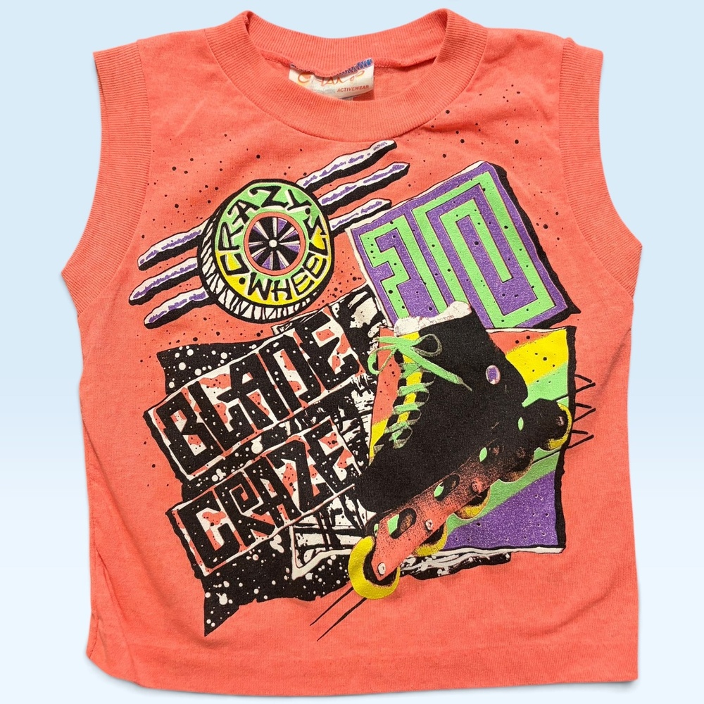 Vintage Blade Craze Shirt Kids 5 Pink Graphic Rollerblade Crazy Wheels Tank 90s